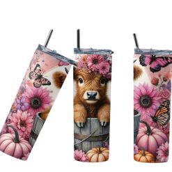 Flowers Highland Cow Tumbler