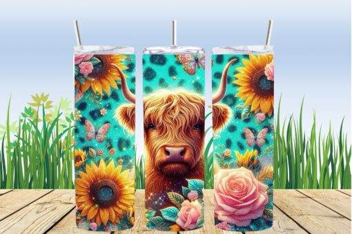 Highland Cow Rose 20oz Tumbler